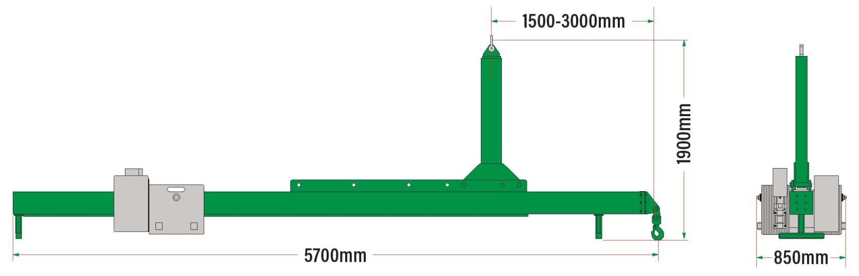 Dimensions du palonnier déporté